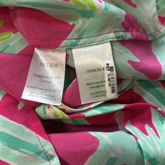 Lilly Pulitzer lona Sleeveless Silk Top Button Back Shirt Pink Green Crewneck S - Picture 11 of 13